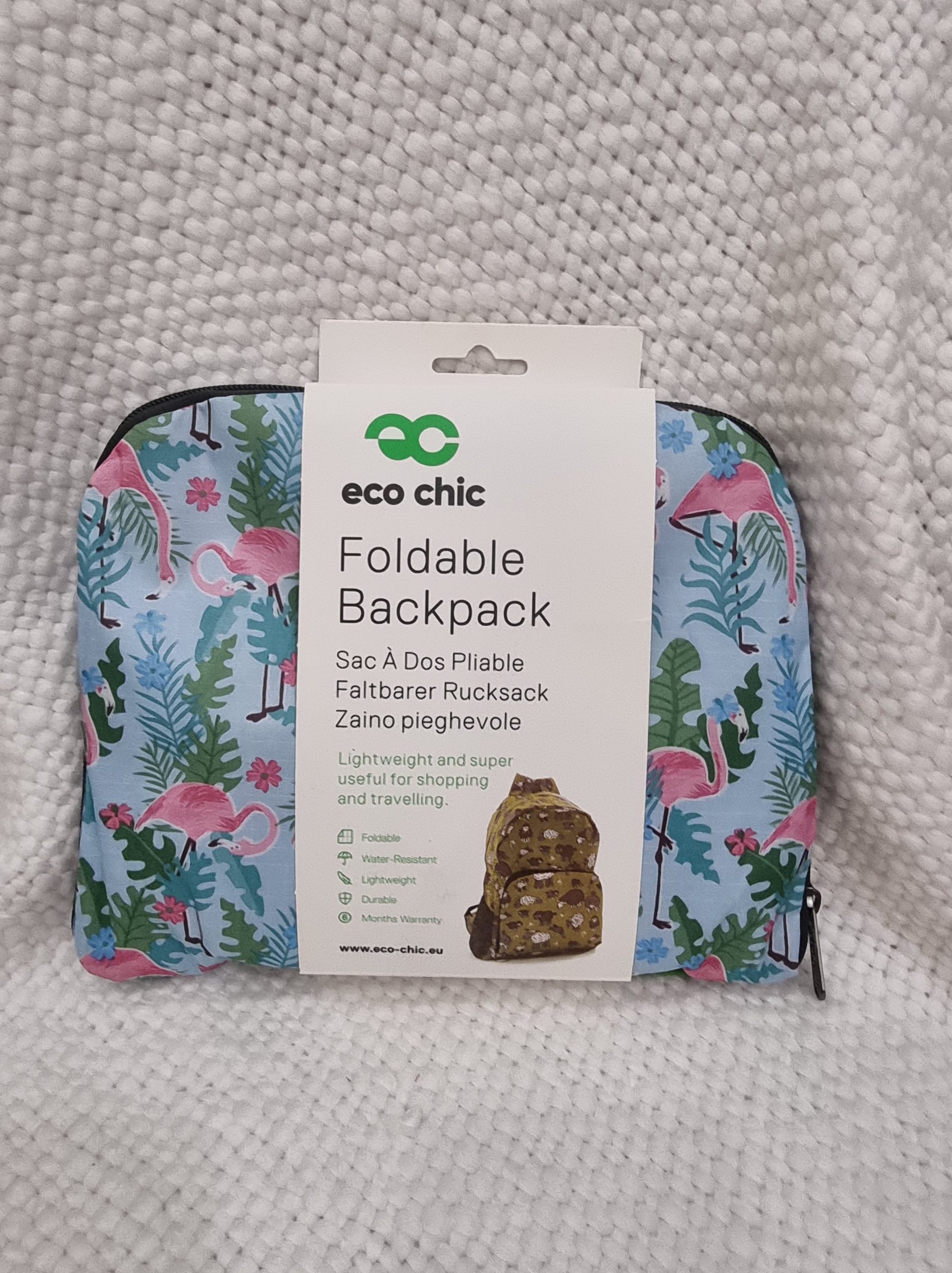 Eco Chic Flamingo Foldable Backpack Beige BNWT 