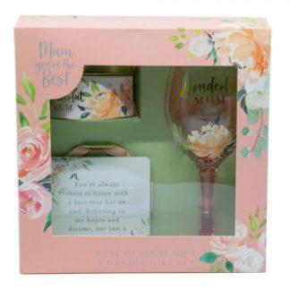 GIFT SET: MUM - WINE GLASS, PLAQUE, CANDLE