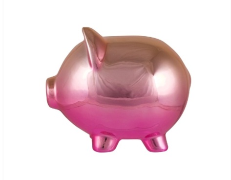 Metallic Piggy Bank Ceramic piggy bank with rubber plug at base in bright..