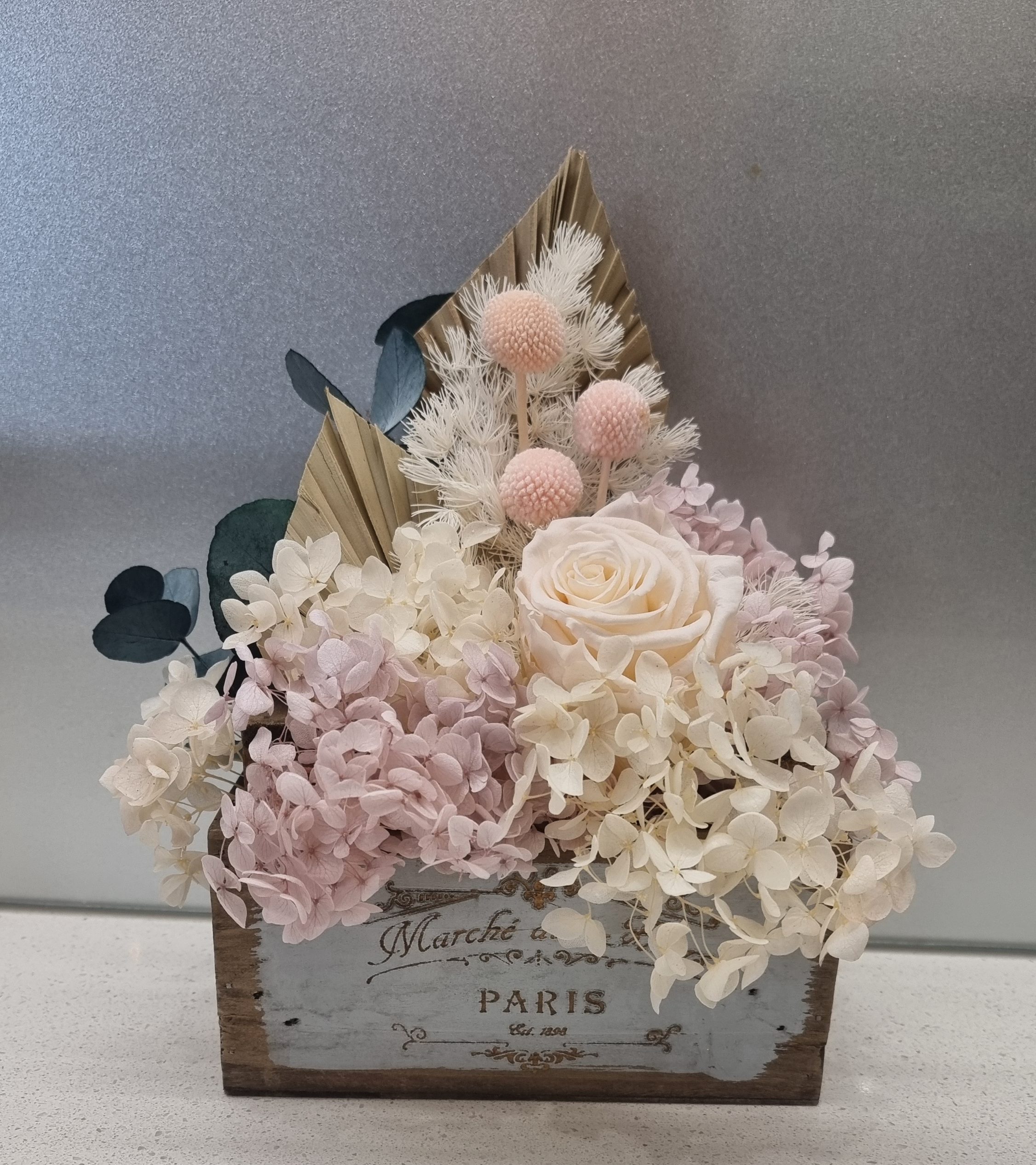 Beautiful Preserved Flowers in a Rustic Box